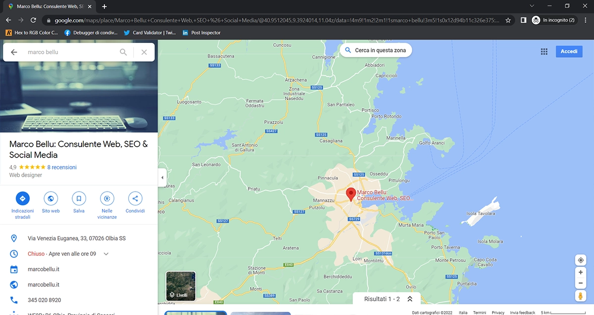 Screenshot di un'attività locale su Google maps